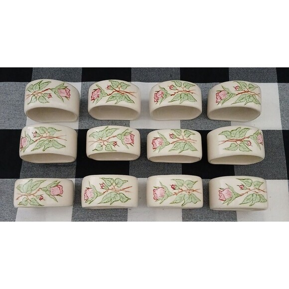 Fine Bone China Floral Napkin Ring Holders Set of 12 Beautiful Elegant Fancy 2" - Picture 1 of 9